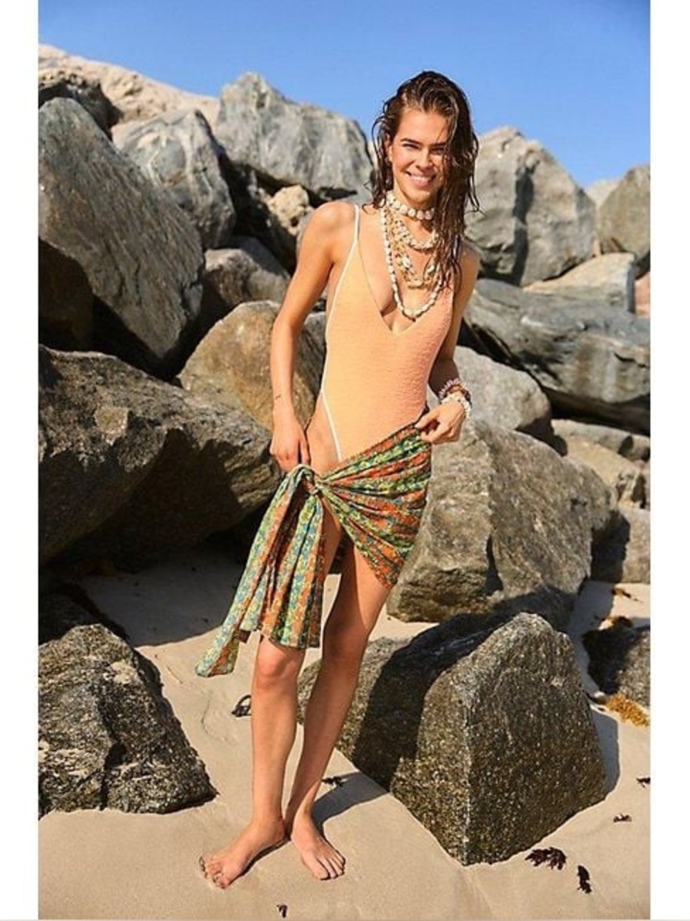 Free People Free-est All Summer Long Sarong Wrap Nautical Print Beach Cover Up - Picture 4 of 8
